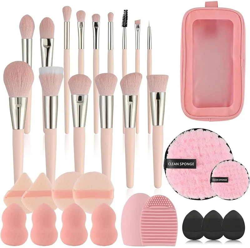 Ensemble de Pinceaux de Maquillage 30 PCS, avec éponge de Maquillage, Pompon à Poudre et Tapis de