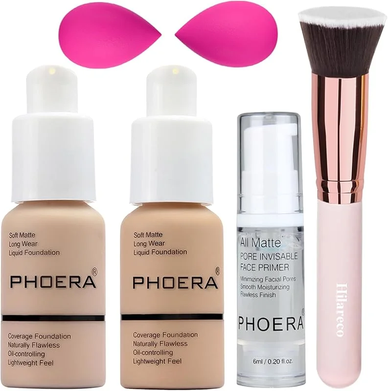 PHOERA Fond De Teint Liquide Mat Couverture Complète Pour Femme, Apprêt Et Correcteur — Maquillage