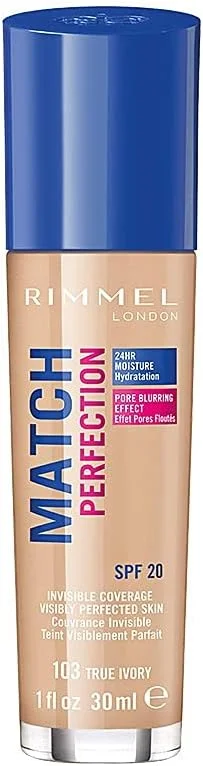 Rimmel - Fond de Teint Match Perfection - Couvrance Légère - Hydratation 24H - 103 True — Maquillage