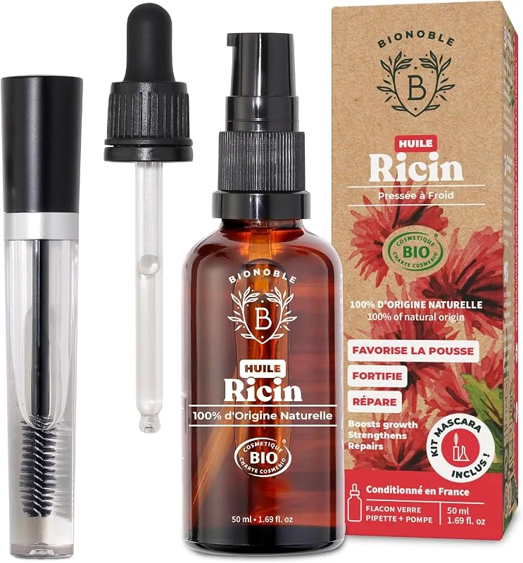 BIONOBLE Huile de Ricin Bio + Kit Mascara - Cheveux, Cils, Barbe - 50ml — Soin de la peau