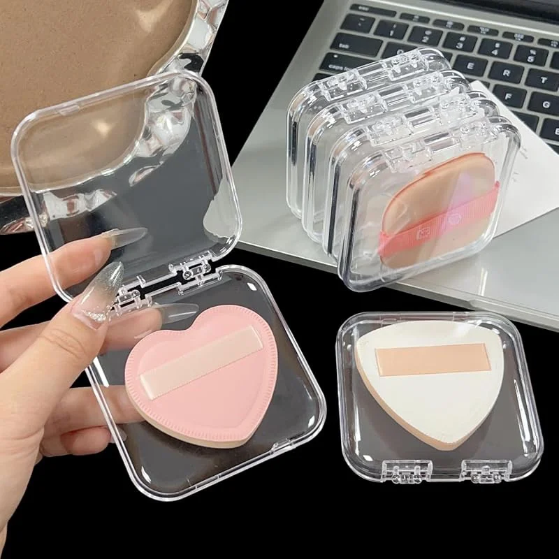 Lot de 3 boîtes de rangement carrées en plastique transparent pour éponges de maquillage 7, 5 x 7, 5