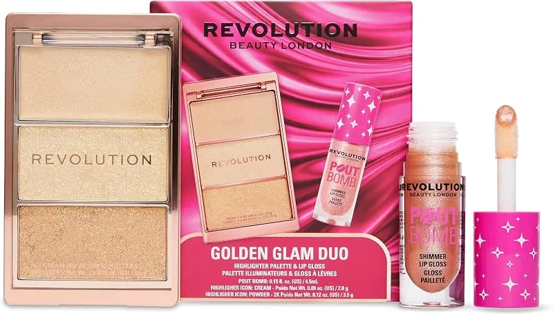 Revolution Golden Glam Duo, gloss Shimmer & palette glow — Maquillage