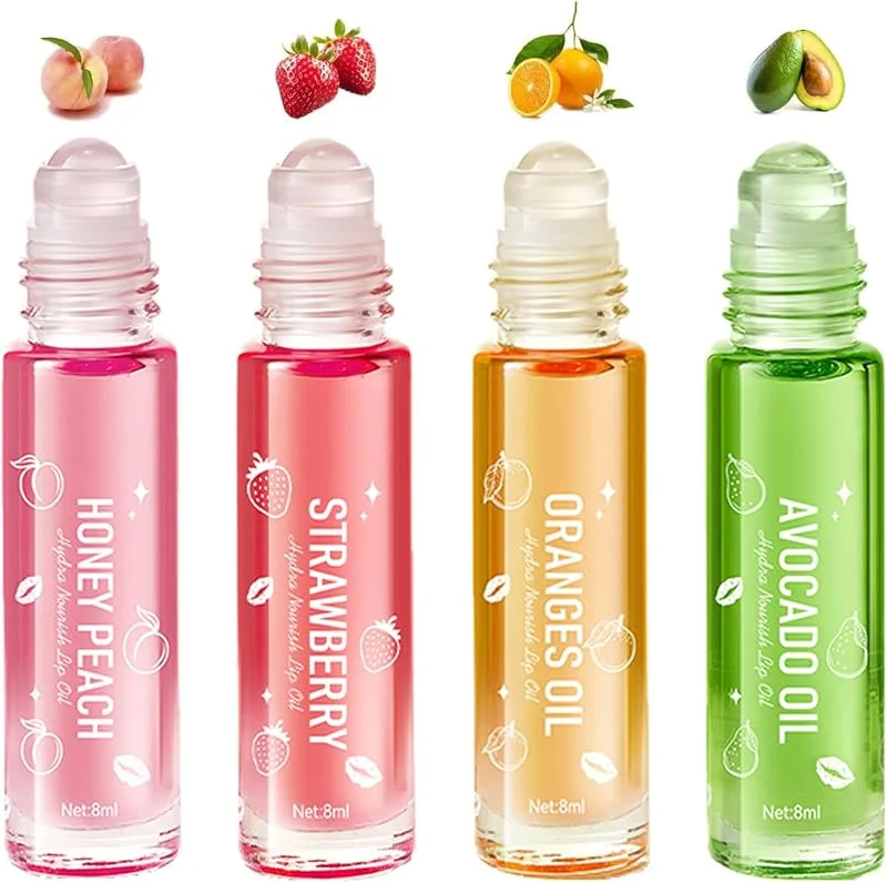 4PCS Huile a Levre Lip Gloss, Aromatisés aux Fruits Gloss Repulpant Levres, Hydratant — Maquillage