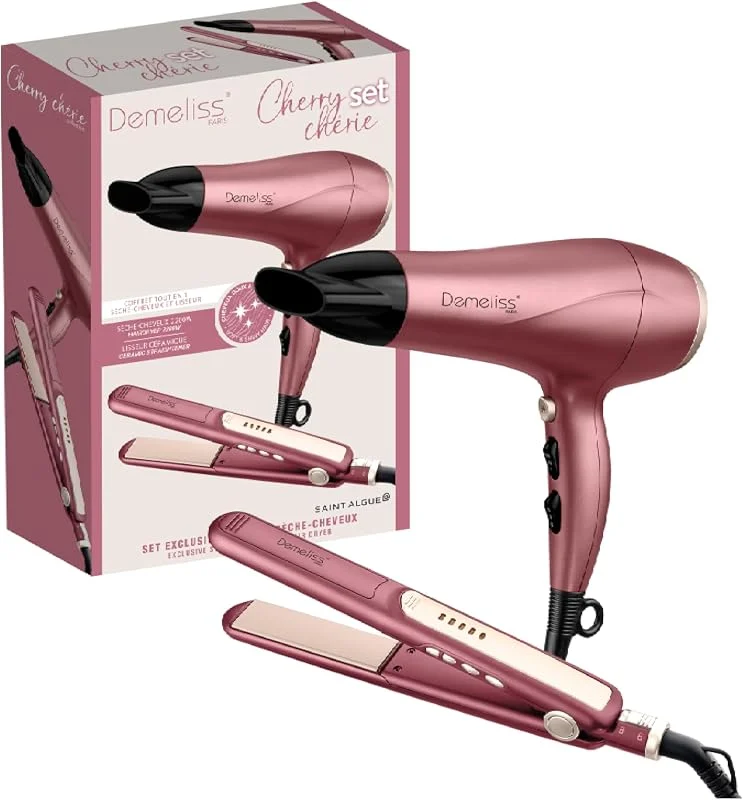 Demeliss SAINT ALGUE - Set Coiffure Complet Sèche-Cheveux + Lisseur - Collection Exclusive Cherry