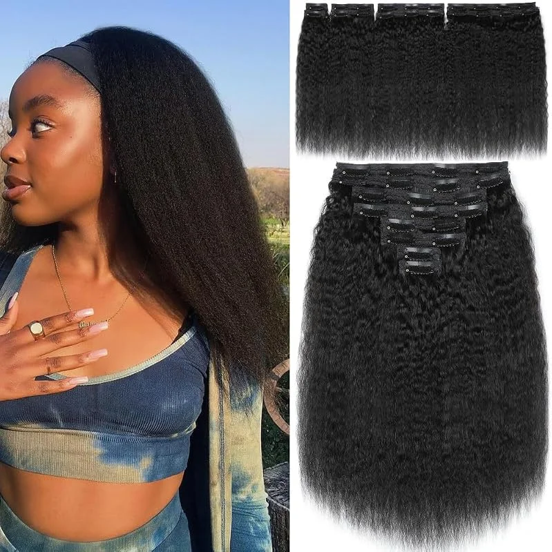 YDDM Kinky Straight Clip ins Human Hair Natural Black Remy Human Hair Extensions Natural — Cheveux