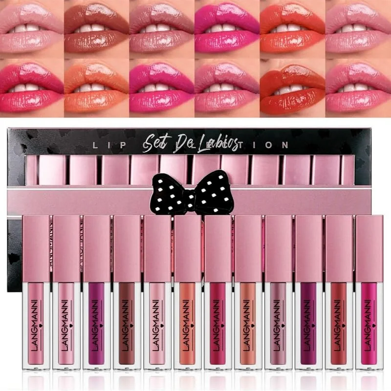 12pcs Ensemble de gloss à lèvres, Coffret de maquillage pour les femmes et les filles : rouge à