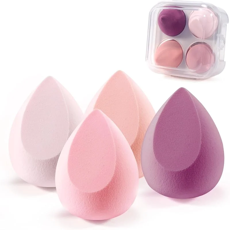 Lot de 4 Éponges Maquillage, Éponge Visage pour Fond de Teint, BB Crème, Correcteur et Poudre, avec