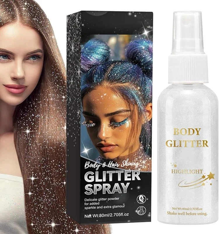 Spray Pailleté pour Cheveux Spray et Poudre Illuminatrice Corps Cheveux — Maquillage
