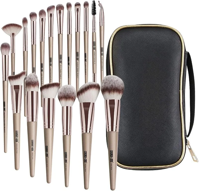 Pinceaux maquillages 18 Pcs Set Pinceau de maquillage Pinceau de fond de teint synthétique Premium