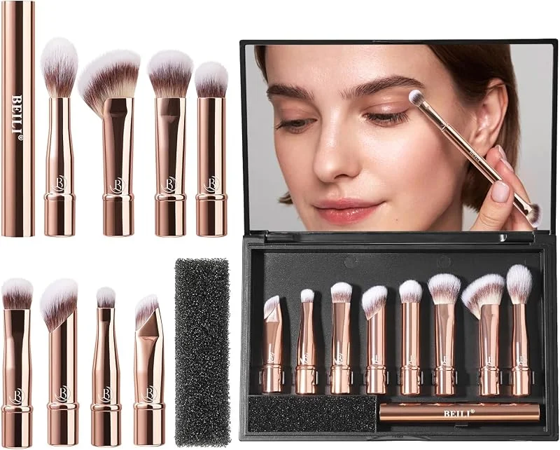 BEILI Pinceaux Maquillages 8 Pcs Set Pinceaux De Maquillage Portables à Double Extrémité Pour Fard à