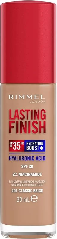 Rimmel London Lasting Finish jusqu'à 35h, 201 Classic Beige, fond de teint, longue — Maquillage