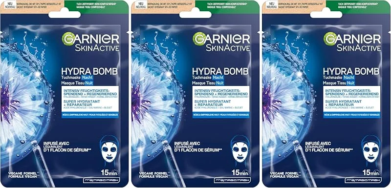 Garnier SkinActive Masque tissu NUIT réparateur Bleuet + Eau marine + Acide — Soin de la peau