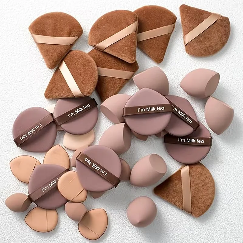 Lot de 35 éponges de maquillage à café et houppettes à poudre, mini houppettes et mélangeurs de