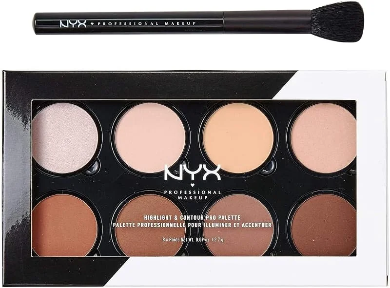 NYX Professional Makeup Kit de Contouring, Palette Highlight & Contour Pro et Pinceau — Maquillage