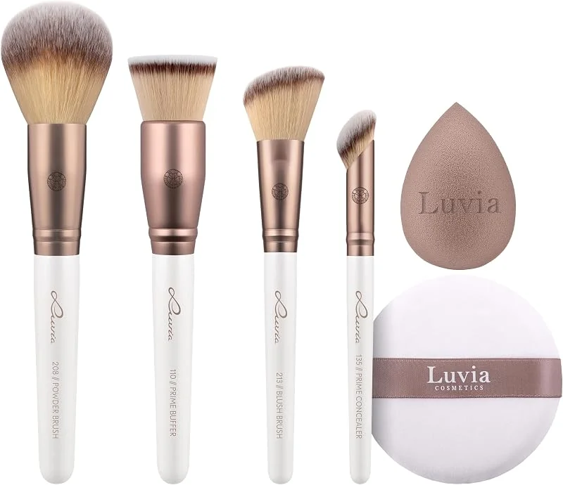 Luvia Ensemble de pinceaux de maquillage végétaliens pour poudre, tampon, blush et correcteur +