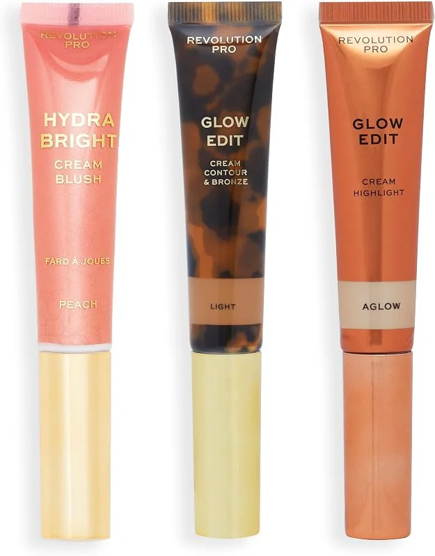 Revolution Pro Trio de baguettes crème pour le visage, set de maquillage contour, fard à joues et