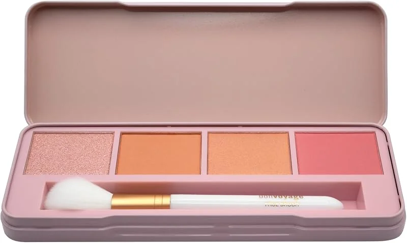 bonvoyage Essentials Radiant, Palette Visage avec Blush Poudre, Illuminateur et Pinceau, Kit de