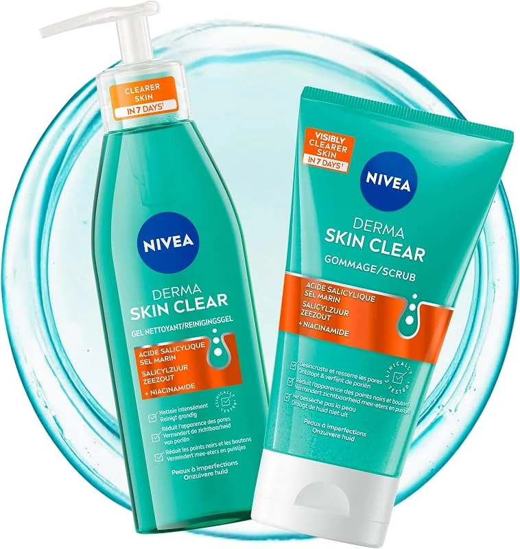 NIVEA Lot Derma Skin Clear – Gel Nettoyant Visage 150 ml + Gommage Visage 150 ml — Soin de la peau