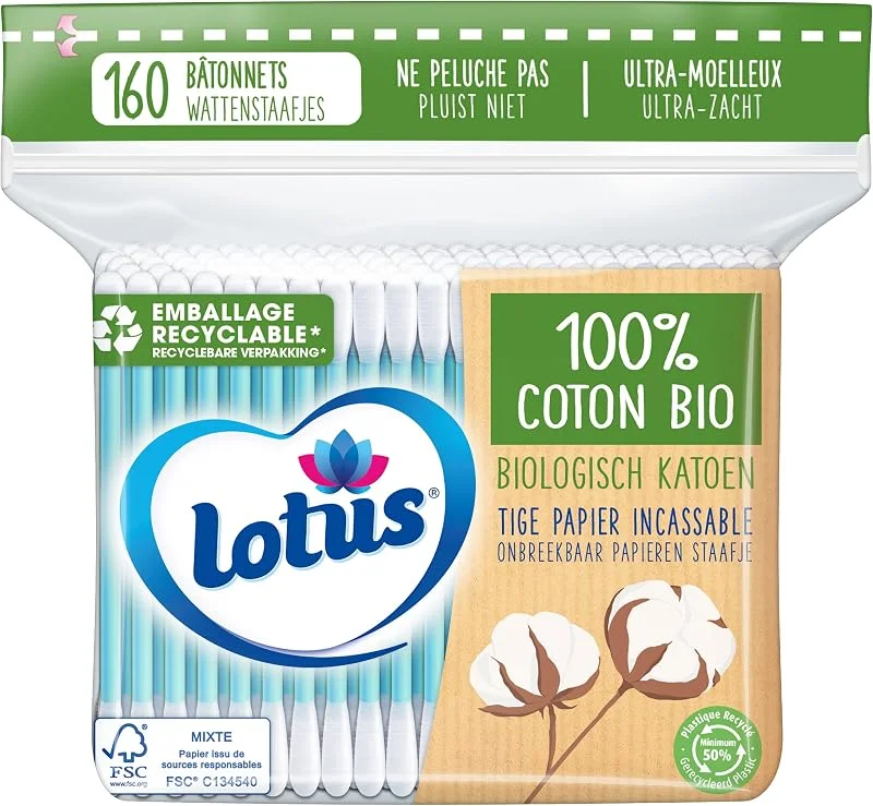 Lotus Coton-Tiges en Papier et Coton Bio - Sachet 160 Bâtonnets — Maquillage