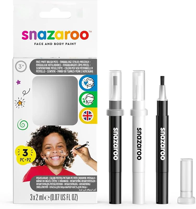 Snazaroo Set de stylos pinceaux de maquillage Noir et Blanc