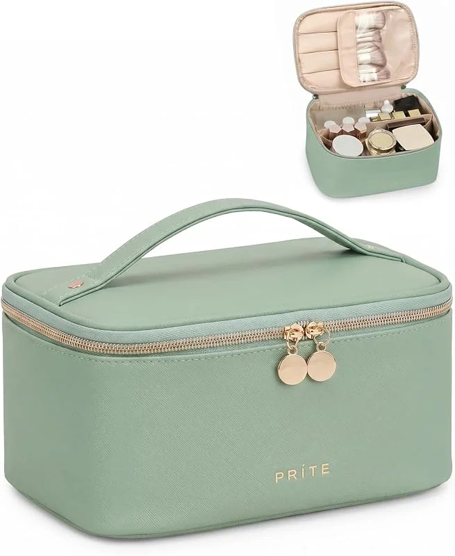 Prite Trousse de Maquillage Femme avec Support à Pinceaux, Vert, Standard