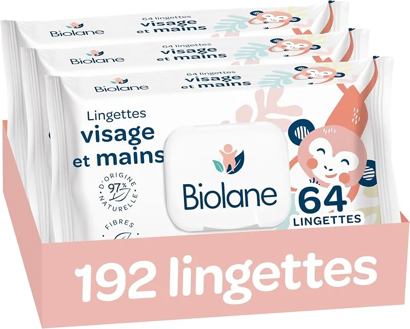 BIOLANE - Lingettes Bébé Visage et Mains - 192 lingettes - Lot de 3x64 — Soin de la peau