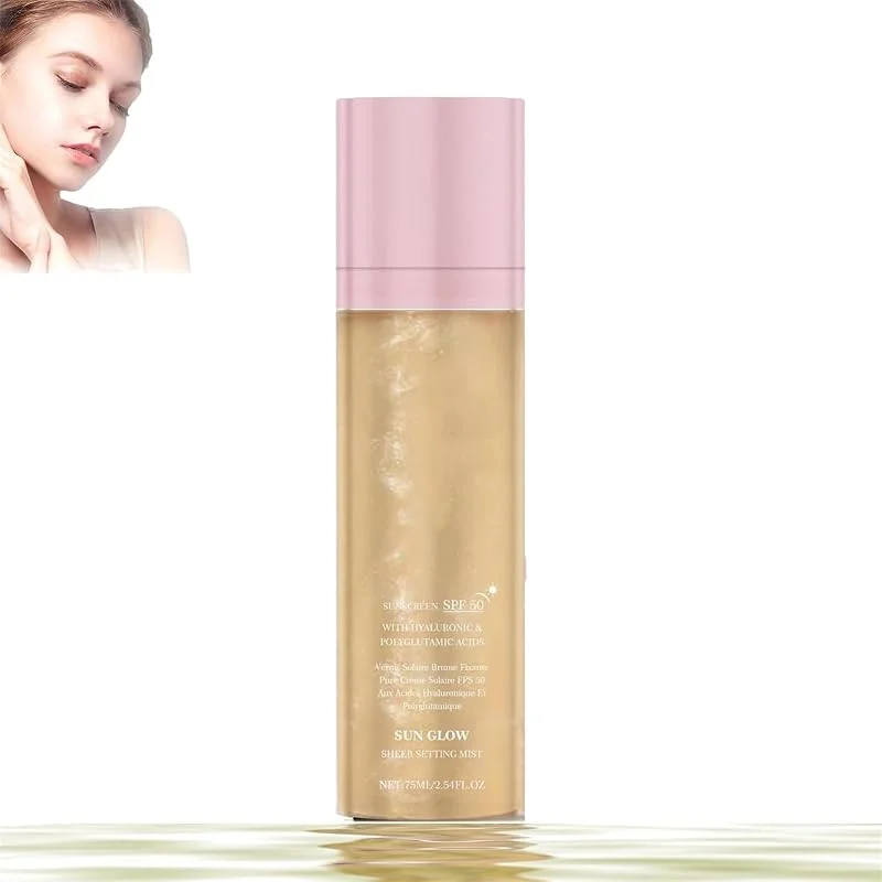 Brume Fixatrice Transparente SPF 50, Brume Éclat Hydratante à l'Huile Scintillante, Spray Fixateur