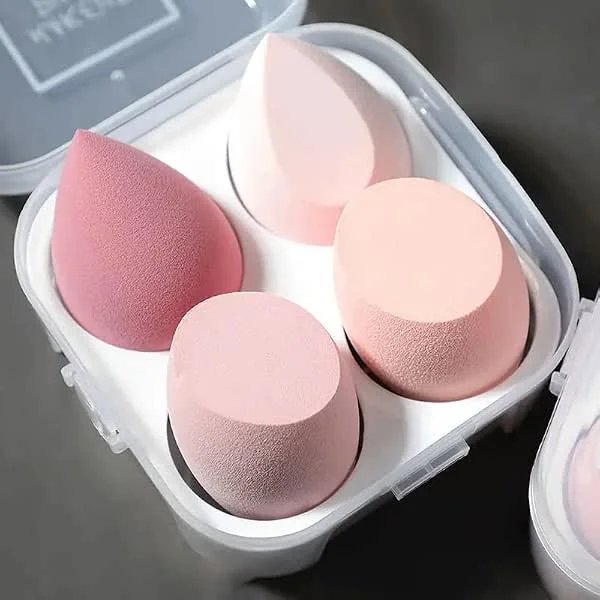 Lot de 4 éponges de maquillage douces avec boîte de rangement humides et sèches sans latex