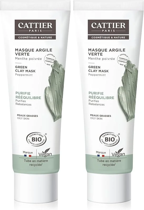 CATTIER Masque Argile Verte - Bio - Purifie 100 ml (Lot de 2) — Soin de la peau