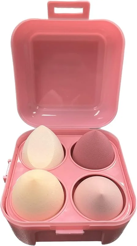 MUUK Lot de 4 éponges de maquillage sans latex avec étui porte-éponge, idéal pour fond de teint