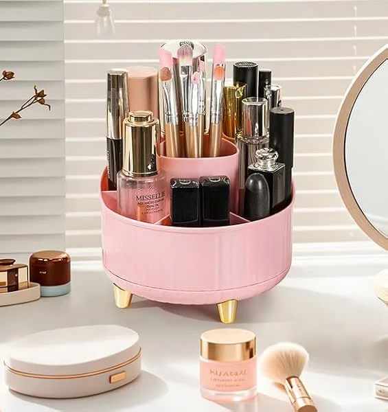 Support de pinceaux de maquillage, rotatif à 360 °, 6 emplacements, rangement pour coiffeuse