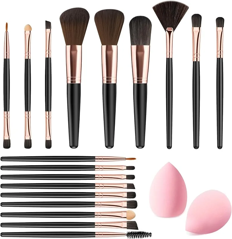 18 Pièces Pinceaux Maquillages, Pinceau de Maquillage Professionnels avec Blender Eponge, Kit