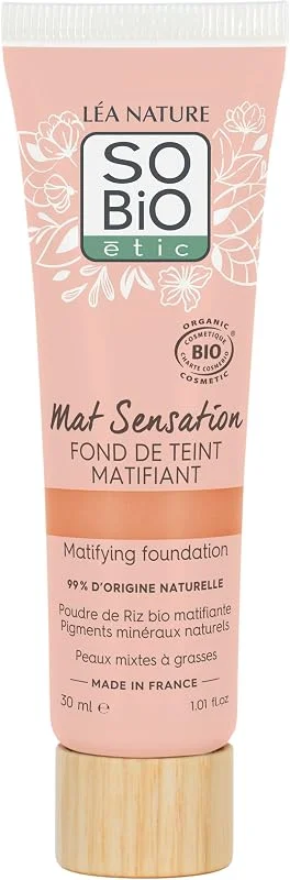 LÉA NATURE SO BiO étic, Fond de teint matifiant certifié Bio – Mat Sensation, Sable — Maquillage