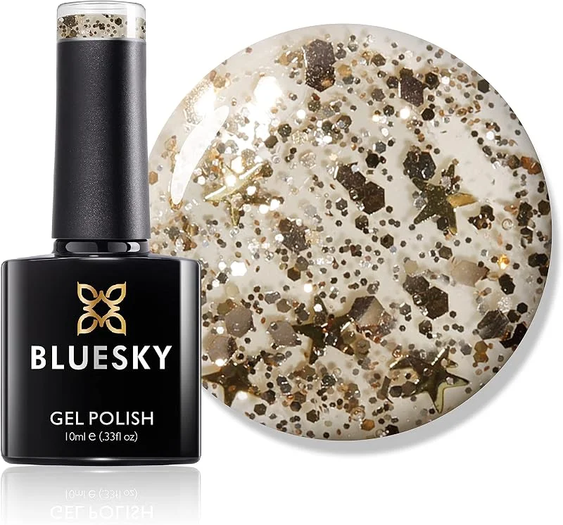 Bluesky Gel Nail Polish, Gold Melody Sp18, Bright, Glitter, Gold, Transparent Long — Maquillage