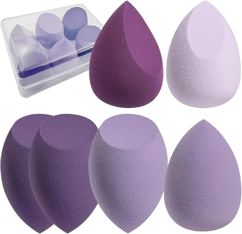 Lot de 6 éponges de maquillage non absorbantes, coupes obliques et gouttes d'eau pour fond de teint