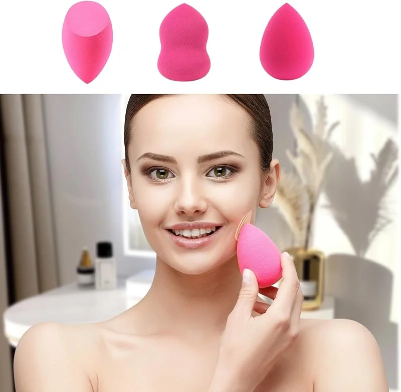 Lot de 3 éponges de maquillage avec support pour éponge à œufs, parfait pour liquides, crèmes et