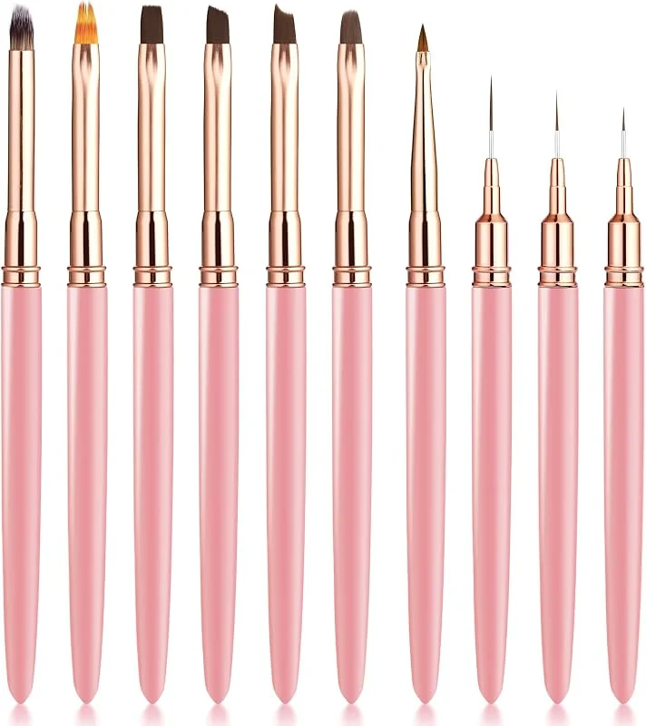 10 Pièces Set Pinceaux à Ongles Gel - Pinceau nail art ongles, Pinceau Liner Acrylique — Maquillage