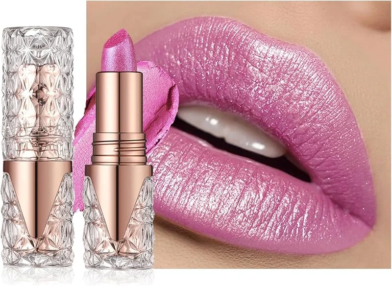 Violet Clair Rouge a Levre Glitter Metallic, Rouge a Levre Mat Longue Tenue — Maquillage