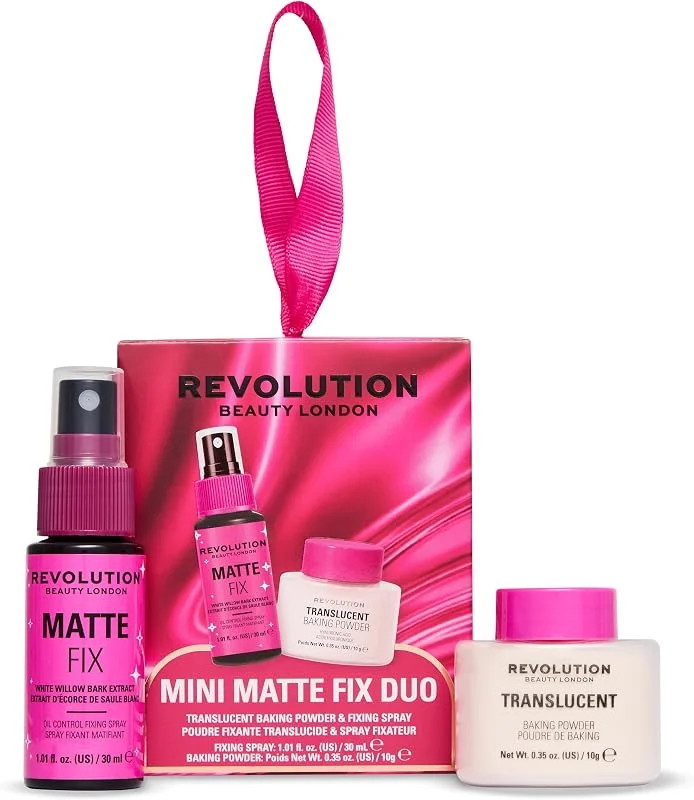 Revolution Mini Matte Fix Duo, poudre baking & spray fixateur — Maquillage
