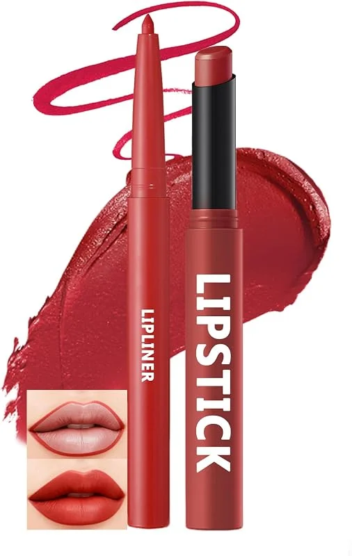 Rouge a Levres et Crayon a Levres Mate Set, Longue Tenue, 10 ‌Rouge Vineux — Maquillage