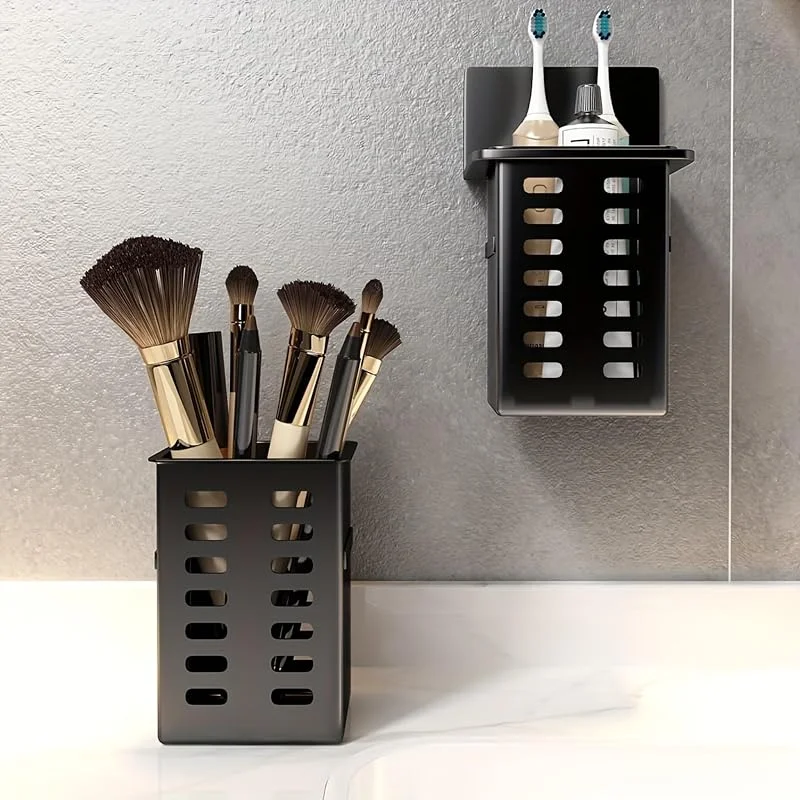 Porte-brosse à dents mural (lot de 1) – Organiseur de salle de bain sans perçage, panier de