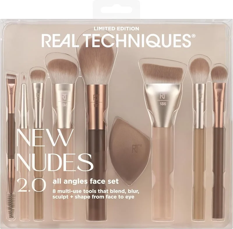 Real Techniques New Nudes 2.0 All Angles Face 10 Piece Set, Face & Eye Makeup Brushes — Maquillage