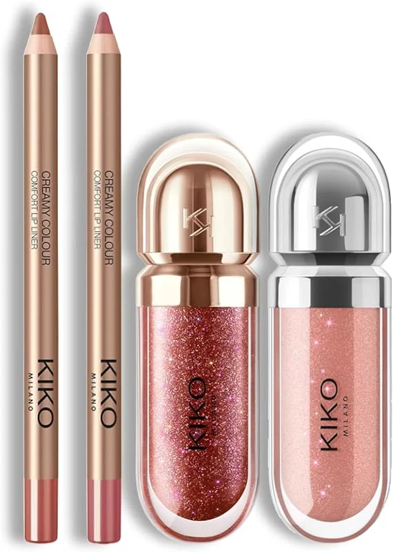 KIKO Milano Lip Glow Sets, Creamy Comfort Lip Liner 05, 21 & 3D Hydra Lipgloss 20, 44 — Maquillage