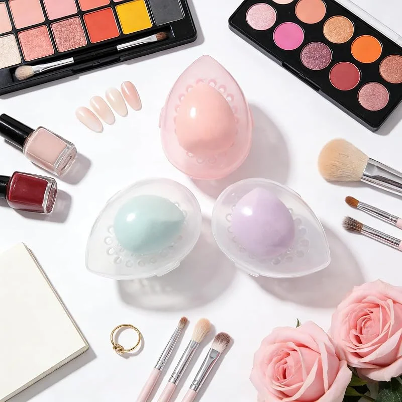 Lot de 4 mini étuis de rangement pour éponge de maquillage - Portable - Anti-poussière - Petit