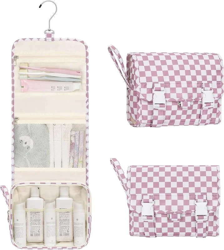 Trousse de Toilette Suspendue pour Voyage, 02 Carreaux Violet, S, Trousse de Toilette — Maquillage