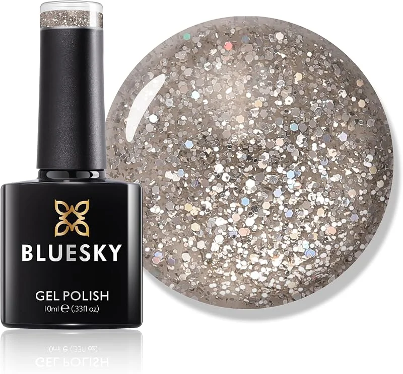 Vernis à ongles gel Bluesky, Sprinking Of Glitter Platinum 11, Silver Glitter, longue — Maquillage