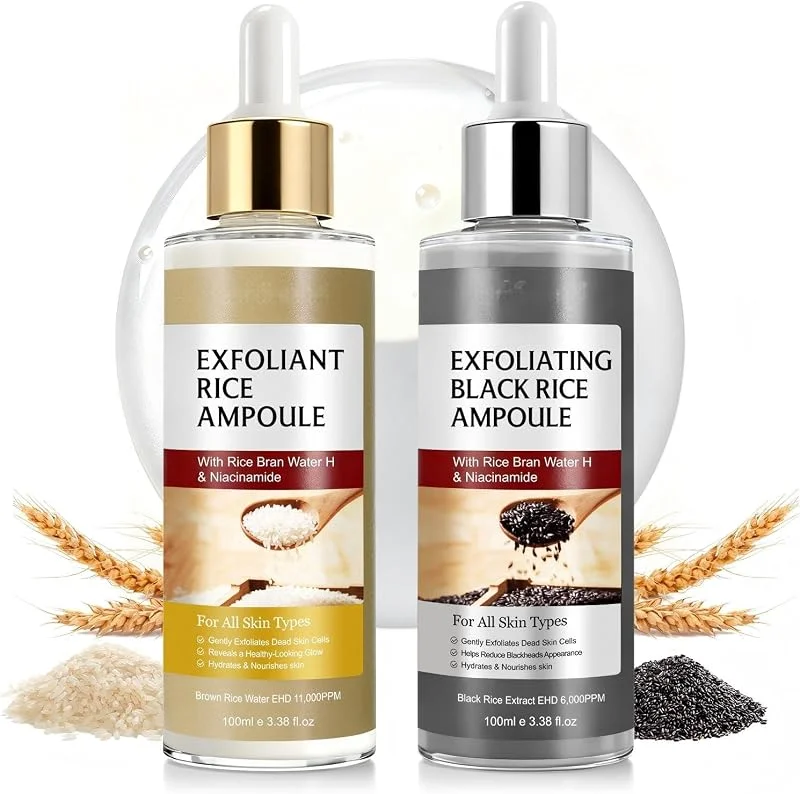 Exfoliant au riz noir et ampoule de riz blanc, sérum exfoliant pour le visage, soin de la peau