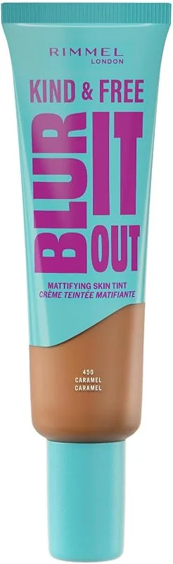 Rimmel London Kind & Free BLUR IT OUT Teint Matifiant, 450 Caramel, Contrôle de la brillance toute