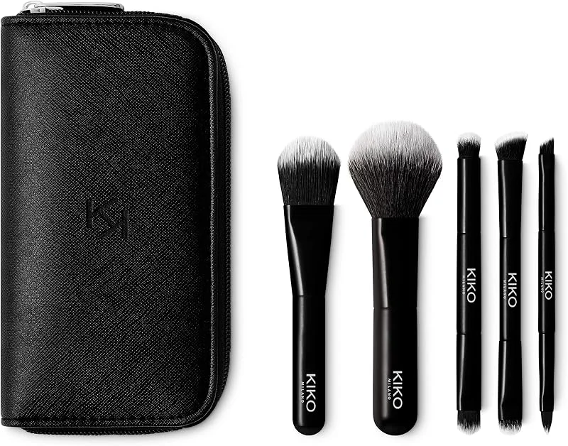 KIKO Milano Travel Brush Set, Pochette De Voyage Avec 5 Pinceaux Professionnels — Maquillage