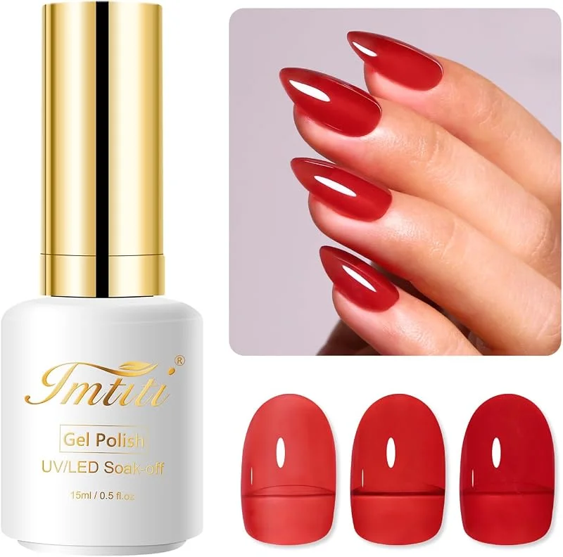 Vernis Semi Permanent Transparent Rouge, 15ml Cristal Rouge Gelée Vernis à Ongles Gels — Maquillage